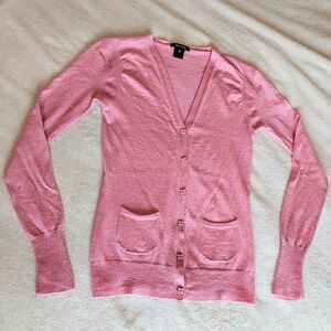 Pink Tartan 100% Merino Wool Spring Pink Floral Button Cardigan With Pockets XS